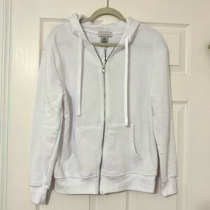 NWT White Long Zip-Up Hoodie Sweatshirt Size Small